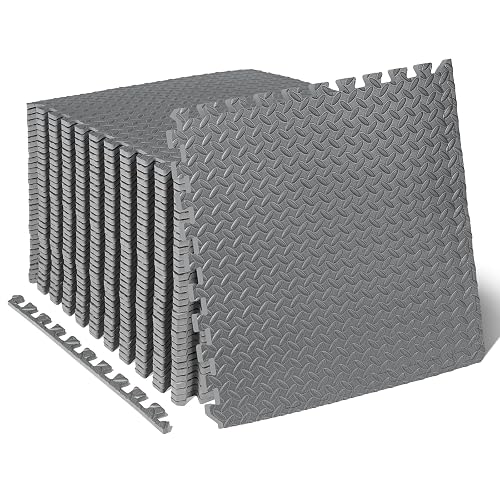 ProsourceFit Exercise Puzzle Mat 1/2-inch, EVA Interlocking Foam Floor Tiles for Home Gym, Workout Equipment, Kids Play Areas, Gray, 144 SQ FT - 36 Tiles