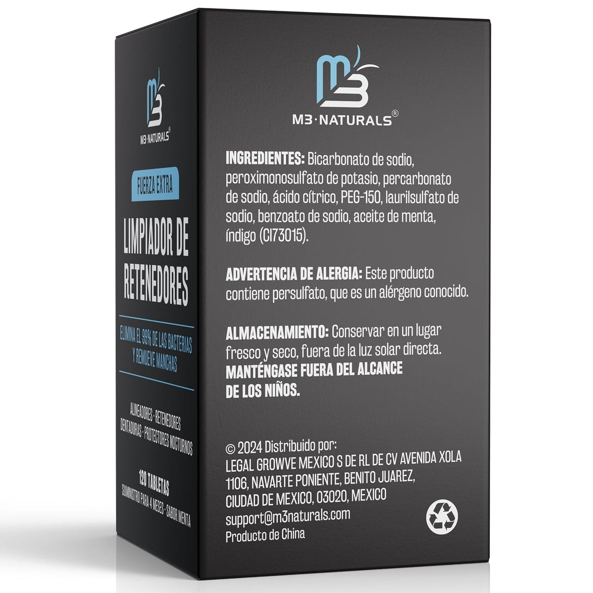 M3 Naturals Tabletas Limpiadoras de Retenedores Dentales, 120 Tabletas | Limpia retenedores, alineadores y prótesis; elimina olores, manchas y placa; efervescentes sabor menta con estuche