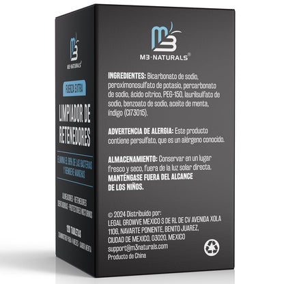 M3 Naturals Tabletas Limpiadoras de Retenedores Dentales, 120 Tabletas | Limpia retenedores, alineadores y prótesis; elimina olores, manchas y placa; efervescentes sabor menta con estuche