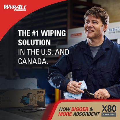 WypAll PowerClean X80 - Toallitas resistentes (41055), Jumbo, toallas de uso extendido, rojo (1 rollo de 455 hojas, 455 hojas en total)