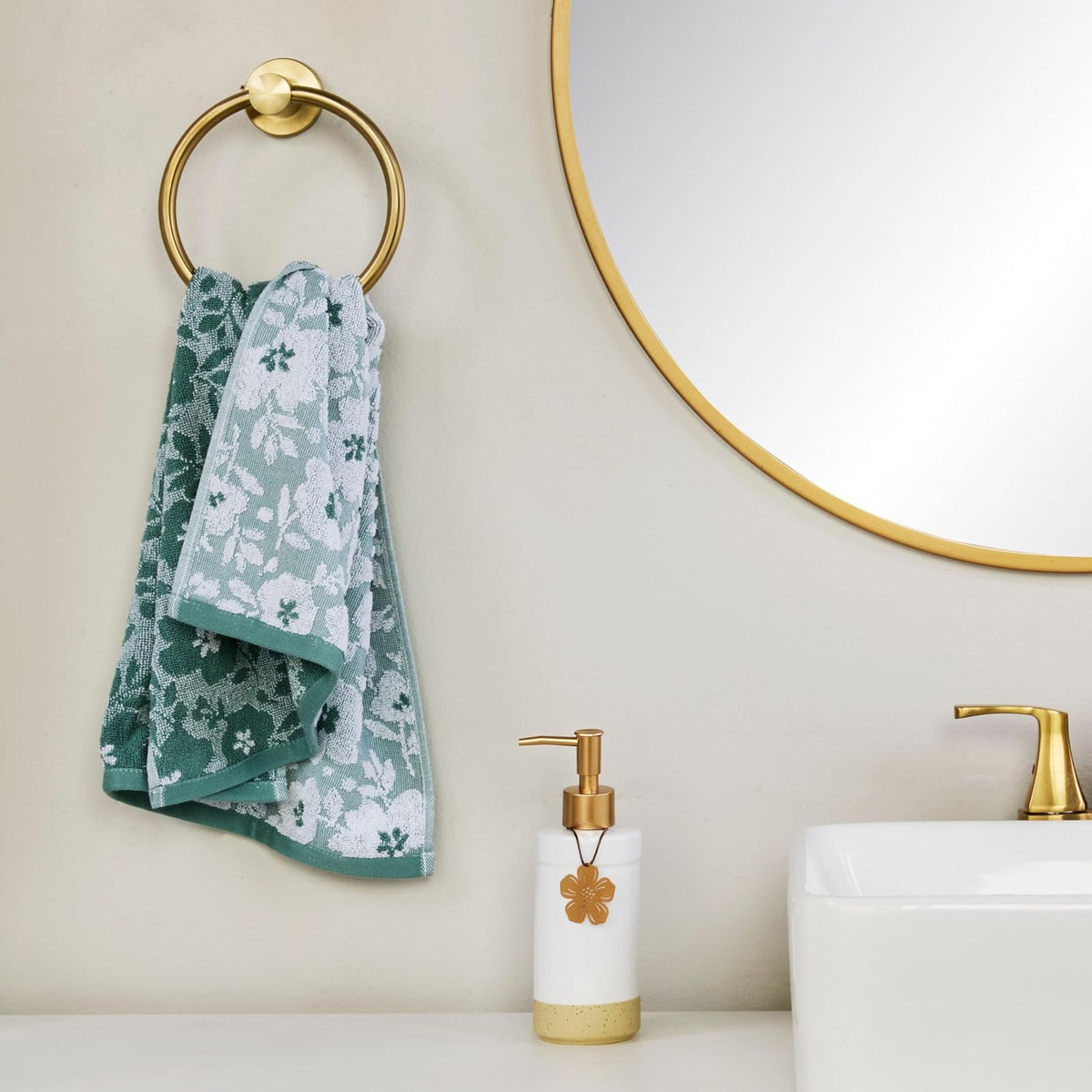 SKL Home - Juego de Toallas de Mano de Jacquard Floral, Color Verde Musgo, 2 Unidades