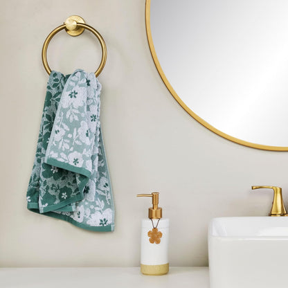 SKL Home - Juego de Toallas de Mano de Jacquard Floral, Color Verde Musgo, 2 Unidades