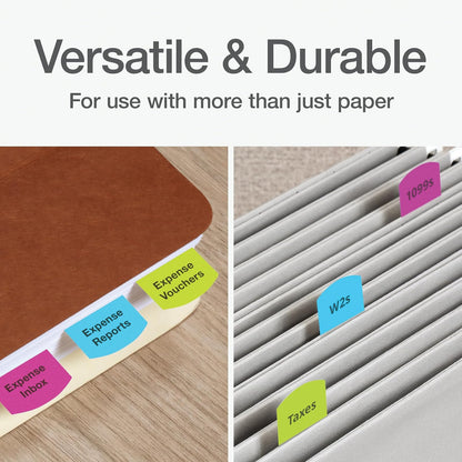 Redi-Tag 1006788) Pestañas imprimibles con láser, pestañas de índice permanente, etiquetas adhesivas personalizables, colores tropicales surtidos, 1.15 x 1.25 pulgadas, 100 por paquete