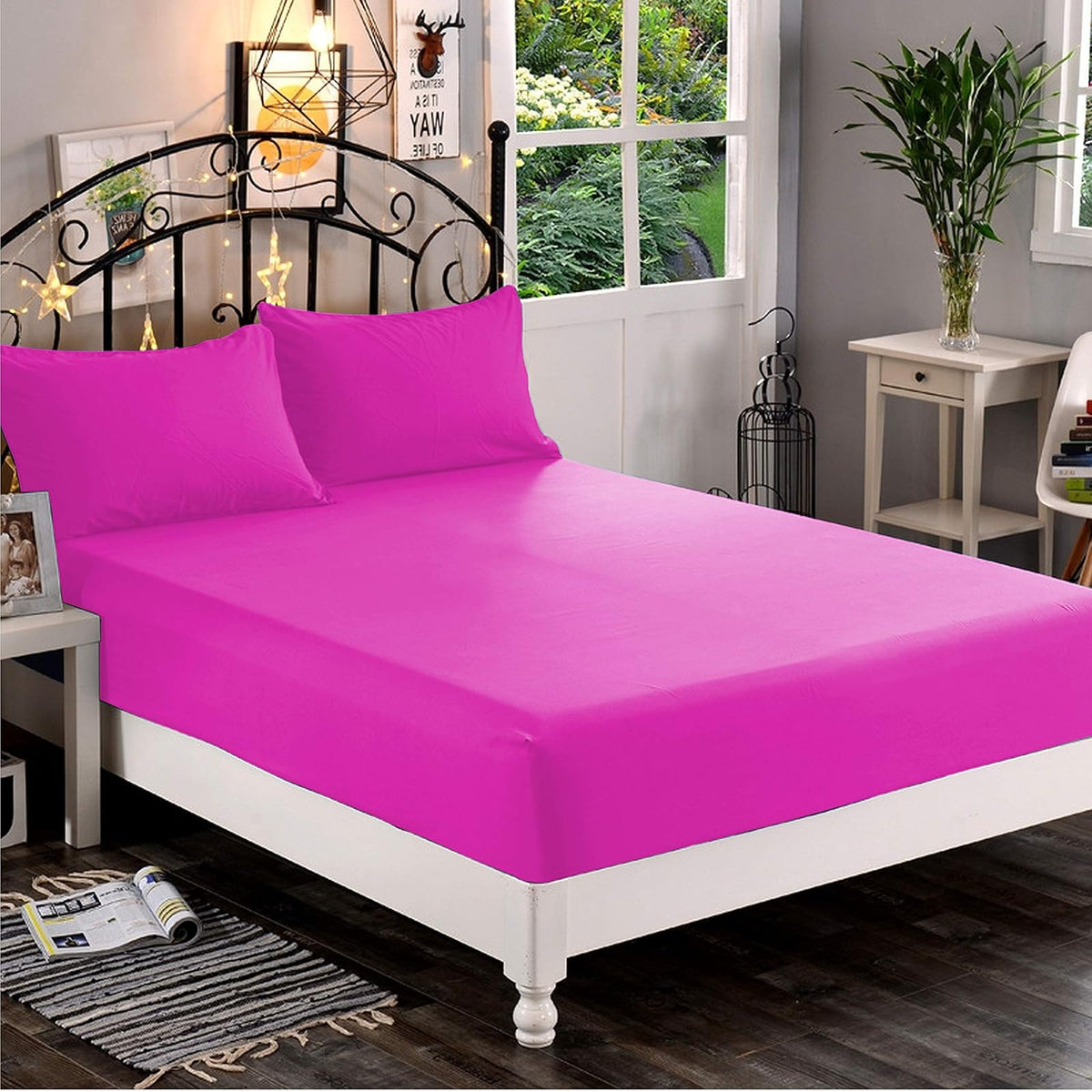 Sábana Bajera Ajustable Elegant Comfort de Microfibra - Rosa Hot - California King