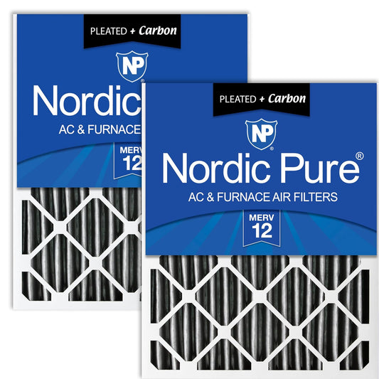 Nordic Pure 20x20x4PM12C-2 Pleated MERV 12 Plus Carbon AC Furnace Filters, 20 x 20 x 4", 2 Pack