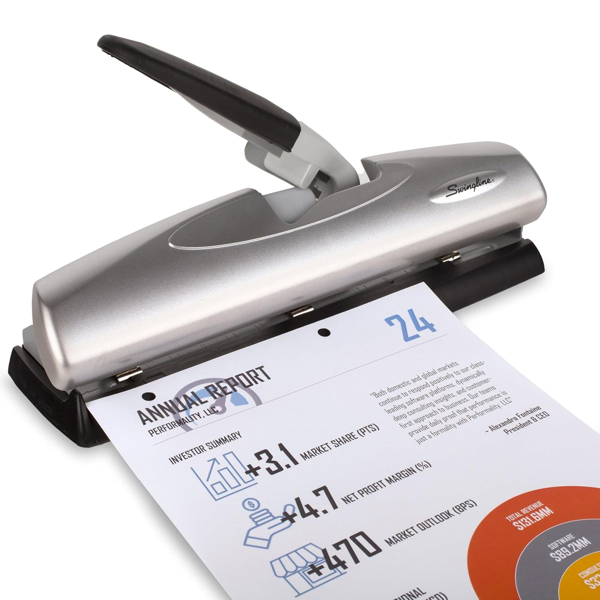 Swingline 74030 - Perforadora de agujeros de metal ligero con sistema ajustable para 2 – 7 agujeros, perforadora de papel de bajo esfuerzo, suministros para la escuela y oficina en el hogar, capacidad de 20 hojas, color negro y plateado