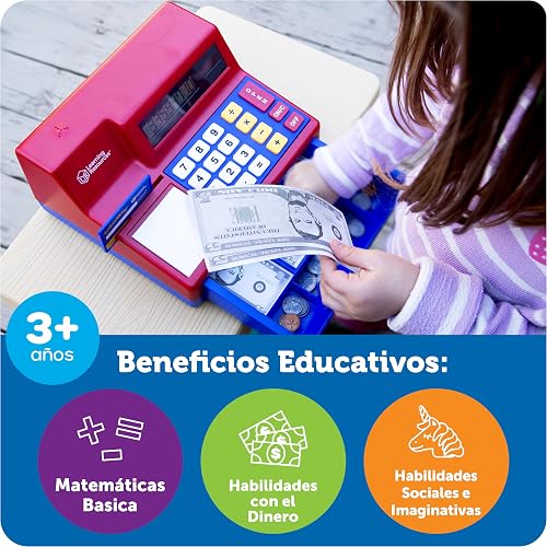 Learning Resources Pretend & Play Caja Registradora con Calculadora - 73 Piezas, Edades 3+ años, Juegos de Imitacion, Caja registradora de Juguete, Juguetes didácticos, Dinero de Juguete