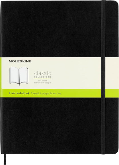 Moleskine - Cuaderno clásico, cubierta suave, XL (7.5 x 9.5 pulgadas), liso/blanco