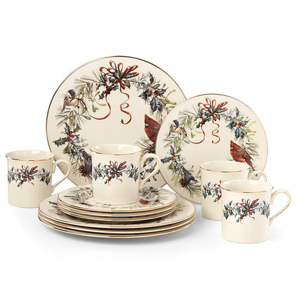 Lenox Winter Greetings Piezas de Vajilla Navideña de Porcelana - Juego de vajilla de 12 piezas, incluye tazas