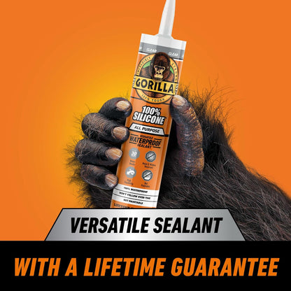 Gorilla 8050002 Clear 100Percentsilicone Sealant, 10 Oz., Clear | Resistente al moho y al moho, sellador flexible multiusos, secado rápido en 30 minutos, uso en interiores y exteriores