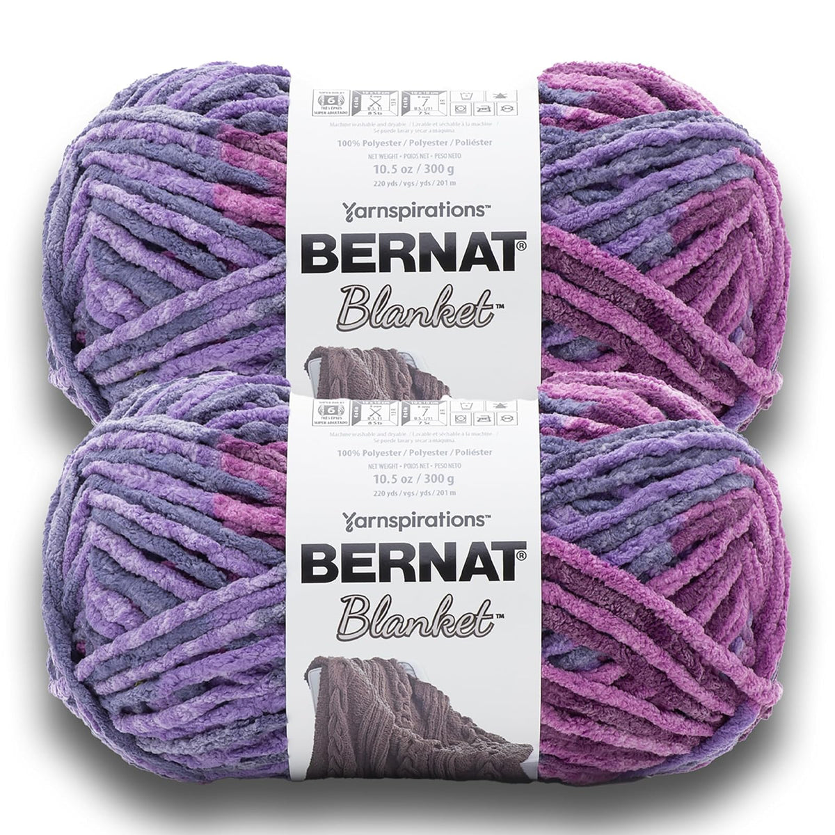 Bernat Blanket Estambre Chenille, Paquete de 2, Súper Voluminoso - Puesta de sol púrpura
