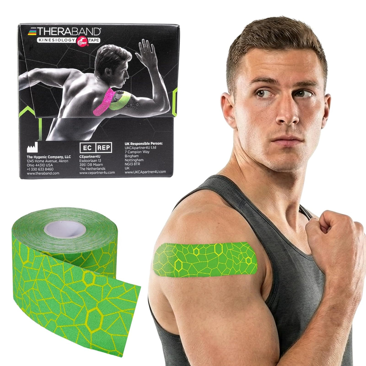 TheraBand – Banda de kinesiología con indicador XactStretch para un Estiramiento y aplicación perfectos, la Mejor en su Clase en adhesión, Resistente al Agua, Rollo de 5,1 cm x 5 m