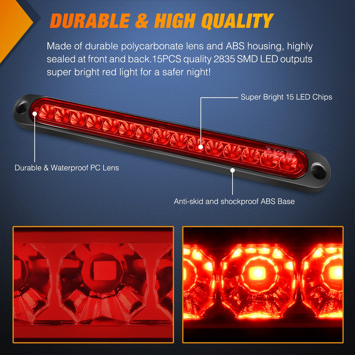 Nilight - Barra de luces rojas para remolque, 2 unidades, 10 pulgadas, 15 LED, para aparcar, parar, girar, luces traseras, luz de freno IP67, impermeable, marcador de identificación