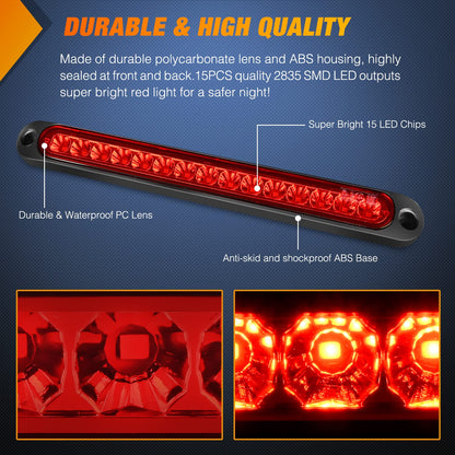 Nilight - Barra de luces rojas para remolque, 2 unidades, 10 pulgadas, 15 LED, para aparcar, parar, girar, luces traseras, luz de freno IP67, impermeable, marcador de identificación