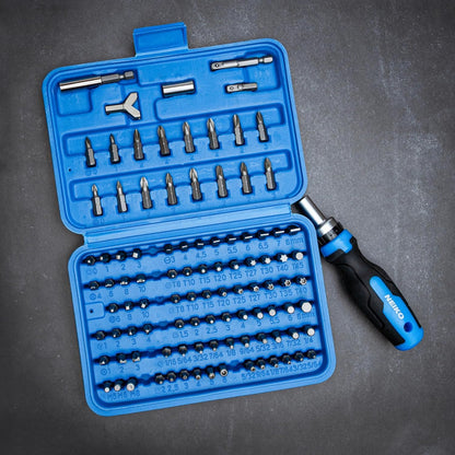 Neiko Juego de Brocas de Seguridad 10082A | Juego de 101 piezas, destornillador de carraca, acero Cr-V, soporte magnético de 1/4"