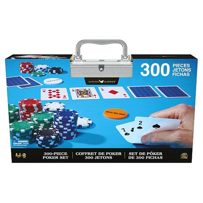 Spin Master Games Cardinal, Juego de póquer de 300 Piezas con Estuche de Aluminio y fichas Profesionales de 11.5 g más 5 Dados de póquer, para Adultos y niños a Partir de 10 años