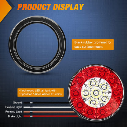 Nilight TL-97 Paquete de 2 Luces Traseras Redondas LED con Ojales Empotrados, Freno/Marcha Atrás, para Camión y Remolque