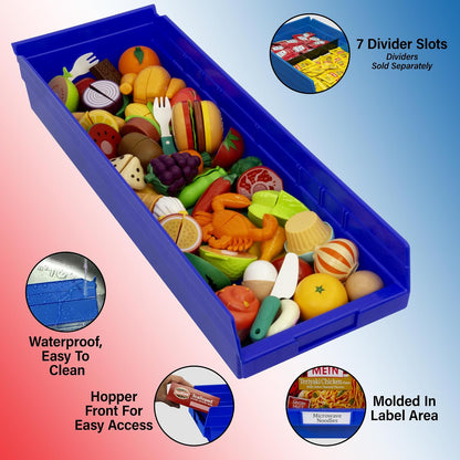 Akro-Mils 30184 24-Inch by 8-Inch by 4-Inch Plastic Nesting Shelf Bin Box, Blue, Case of 6