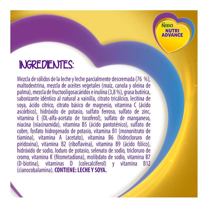 NIDO Nutri Advance Alimento Para Niños Sabor Vainilla Lata de 800 g