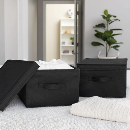 Household Essentials - Caja de almacenamiento grande de tela con tapa, color negro, juego de 2