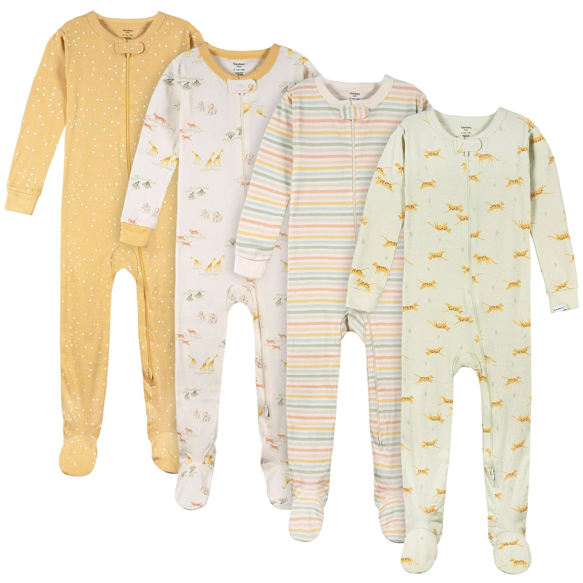Gerber Paquete de 4 Pijamas con Pies para Bebé Niño - 2 Años - Safari