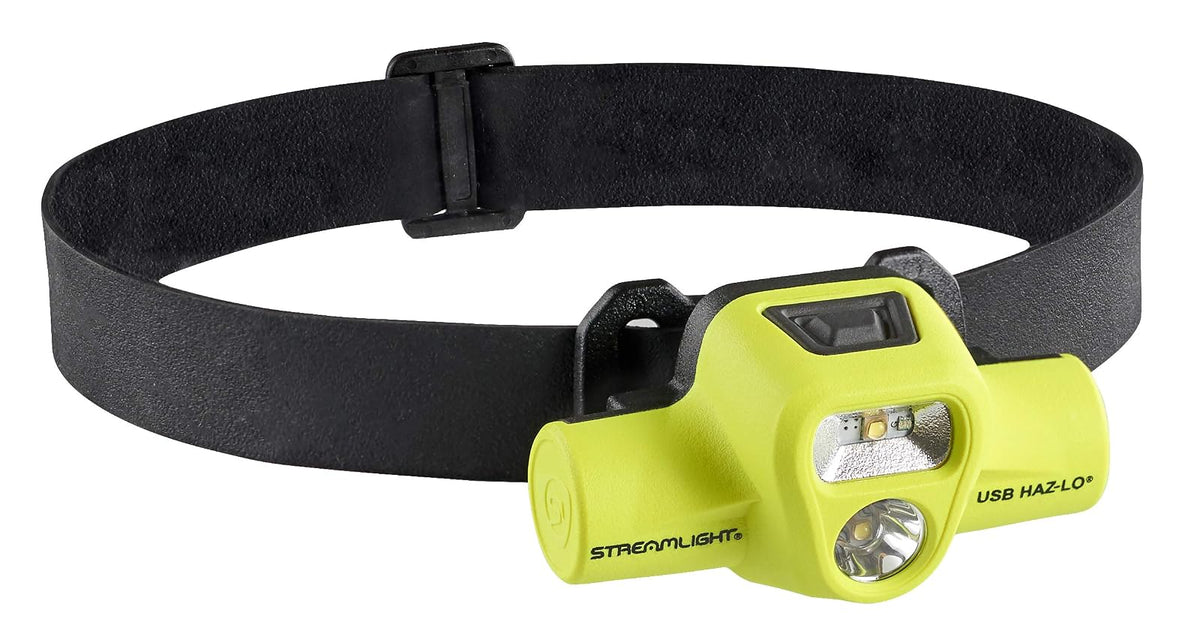 Streamlight 61460 HAZ-LO 250-Lúmenes LED Linterna Frontal Recargable USB 120V CA y 3M Dual Lock con Correas, Amarilla