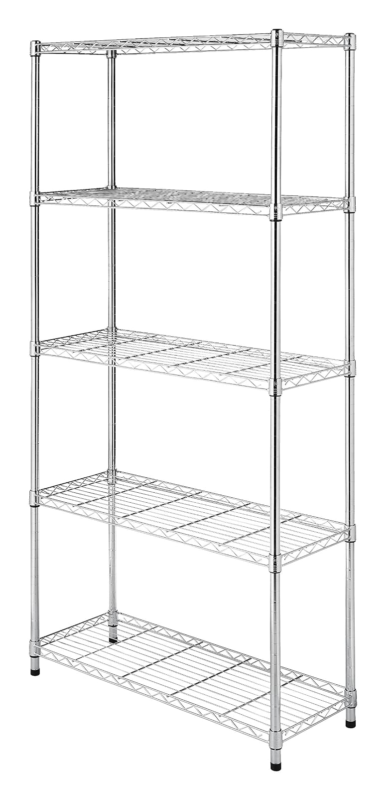 Whitmor Supreme Estantería de 5 Niveles con estantes Ajustables y pies de nivelación, Capacidad de 350 Libras por Estante, Cromo