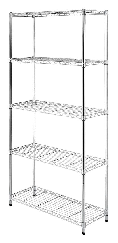 Whitmor Supreme Estantería de 5 Niveles con estantes Ajustables y pies de nivelación, Capacidad de 350 Libras por Estante, Cromo