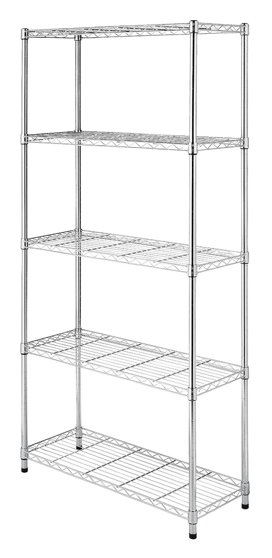 Whitmor Supreme Estantería de 5 Niveles con estantes Ajustables y pies de nivelación, Capacidad de 350 Libras por Estante, Cromo