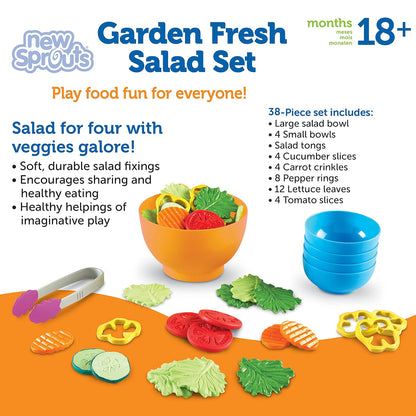Learning Resources New Sprouts Garden Fresh Salad Set, Juguetes de Comida, Vegetales para Niños, Desarrolla Habilidades de Motricidad Fina, 38 Piezas, Edades 18+ Meses