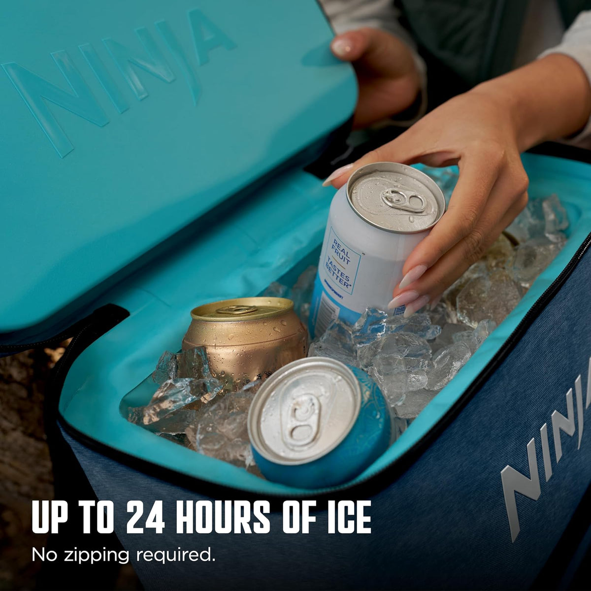 Ninja FrostVault Go - Enfriador Suave para latas de 24/36, a Prueba de Fugas, Soporte Integrado para Tazas, 2 Paquetes de Hielo y cajón de Almacenamiento en seco, Aislamiento de poliéster, Senderismo