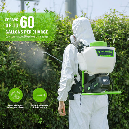 Greenworks Pulverizador de Mochila Premium PA891K 24 V, 4 galones, Kit de pulverizador de Mochila Alimentado por batería para desmalezar, rociar, Limpiar.