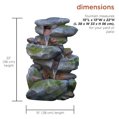 Alpine Corporation WIN582 Fuente en Cascada Estilo Roca de 3 Niveles para Exteriores con Luces LED y Aspecto de Piedra Natural, 22", Gris