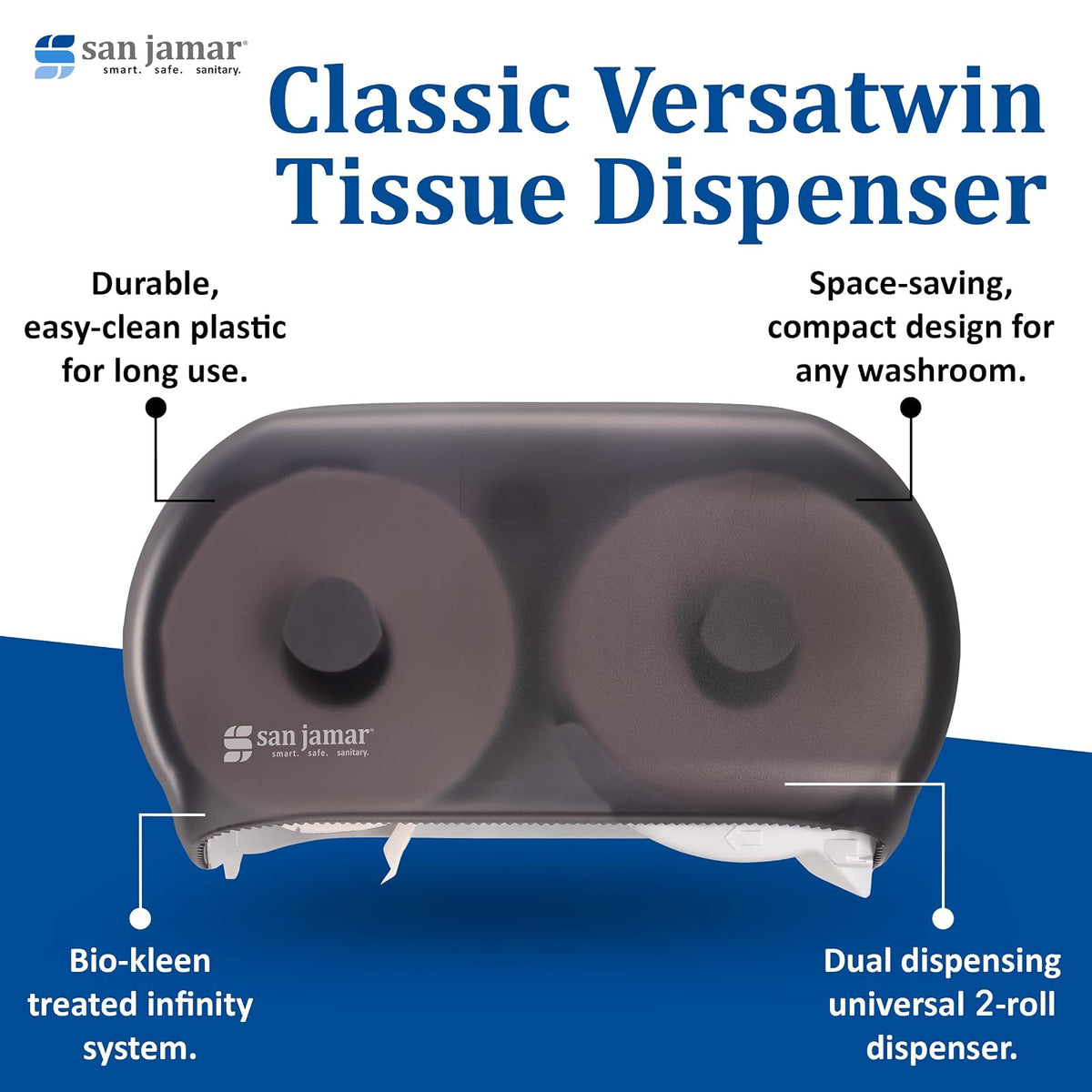 San Jamar R3600TBK Versa twin Dual Bath Tissue Dispenser, 1.437" Mandrel, Black Pearl (TTD105)