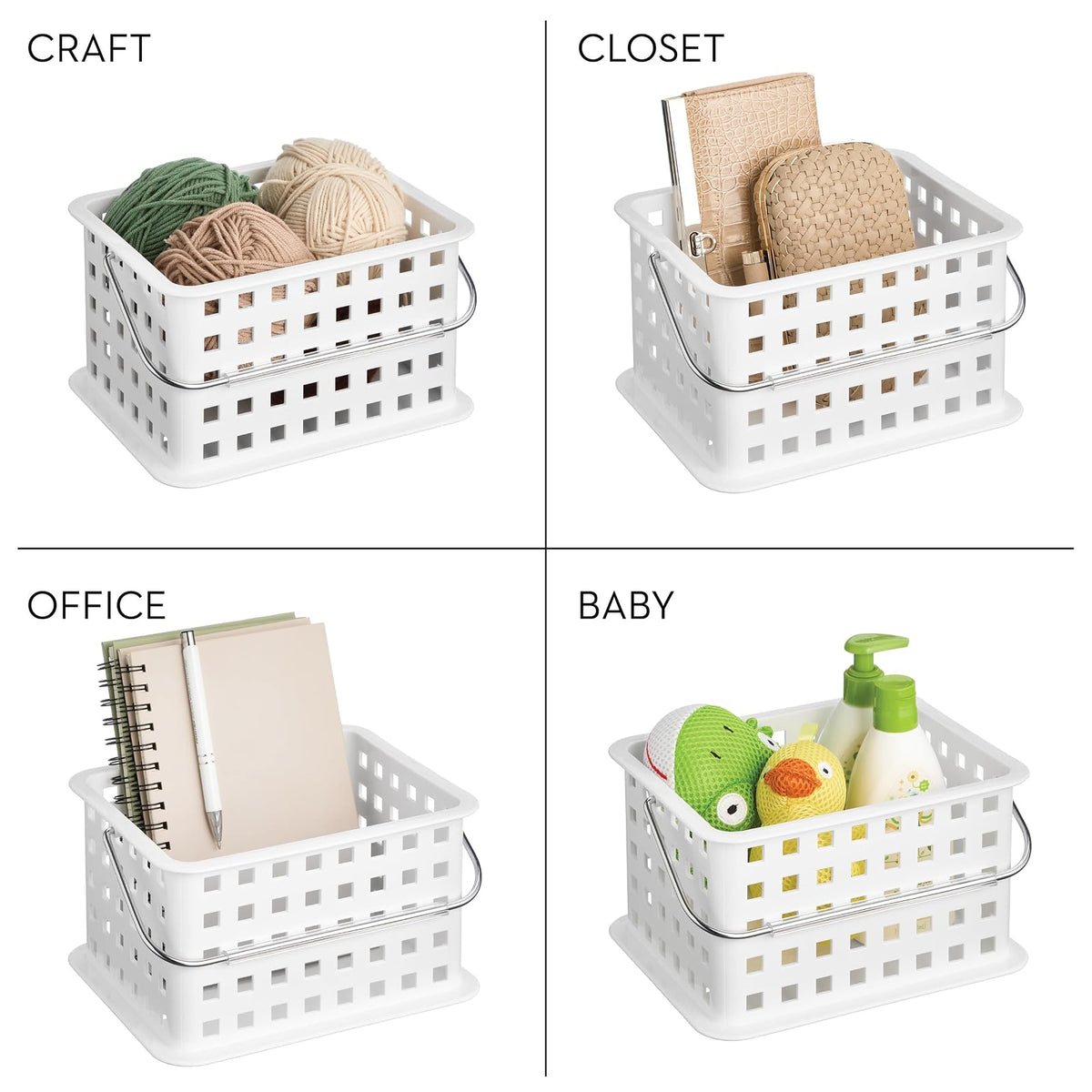InterDesign Basic Cesta organizadora, canasto Organizador de baño de tamaño pequeño en plástico para artículos de Ducha y cosmética, Blanco