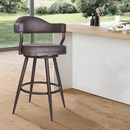 Armen Living Justin Modern Farmhouse - Taburete de Bar de Piel sintética de 76 cm con Patas de Metal café para mostrador de Isla de Cocina