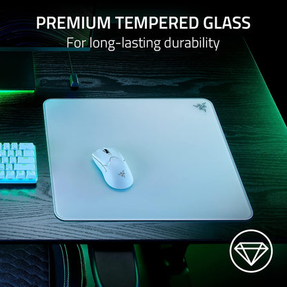 Razer Atlas - Alfombrilla de mouse gaming de cristal templado: superficie ultra suave micrograbada, color blanco