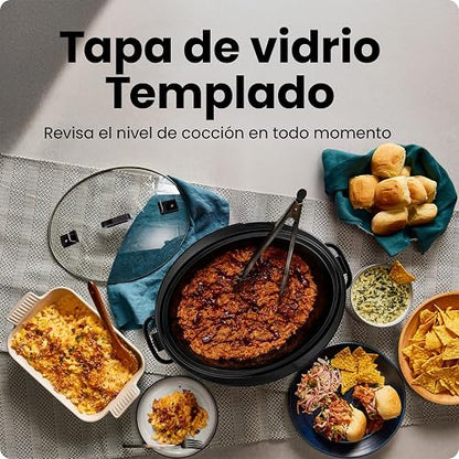 Chefman Olla de cocción lenta eléctrica de 7 cuartos con tapa de bloqueo, olla de cocción lenta programable con tres temperaturas digitales para platos principales, sopas y guisos,Acero inoxidable