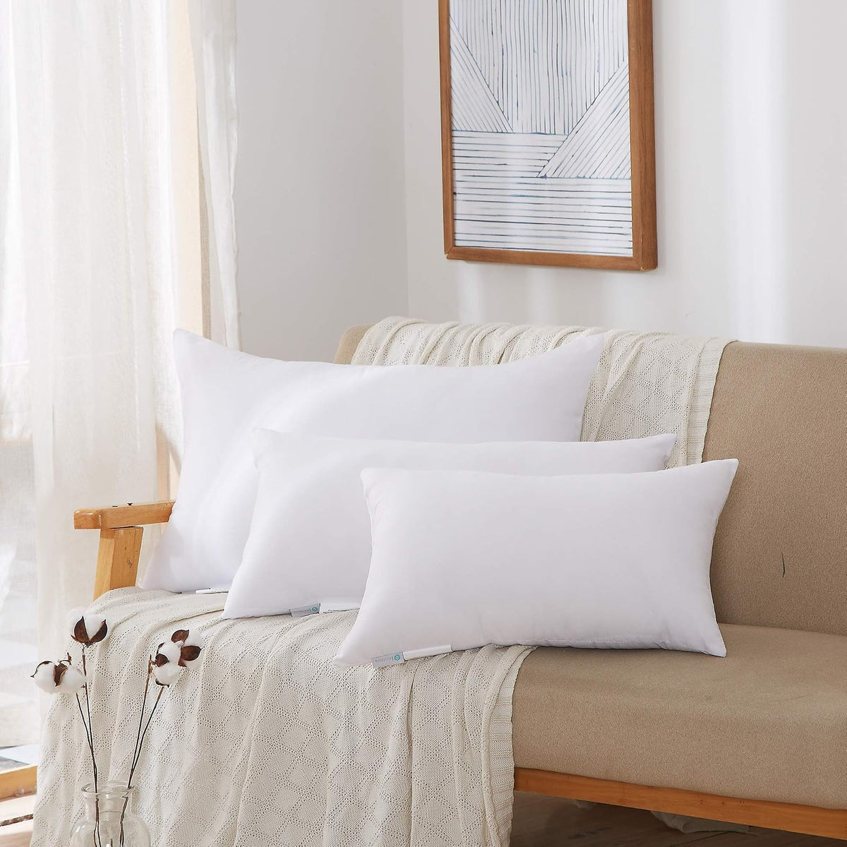 Acanva Hypoallergenic Pillow Insert Form Cushion Sham, Oblong Rectangle, 16" L x 26" W, Set of 2