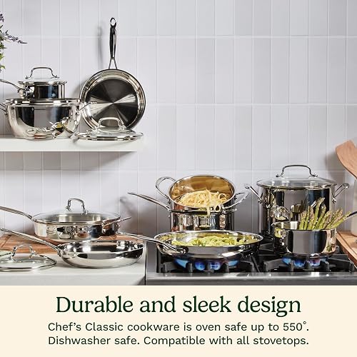 Cuisinart Sartén Chef's Classic 30 cm Acero Inoxidable con Tapa | Sartén de acero con acabado espejo, Base aluminio encapsulada calor uniforme, Seguro horno 287°C, Mango Cool Grip. Inducción
