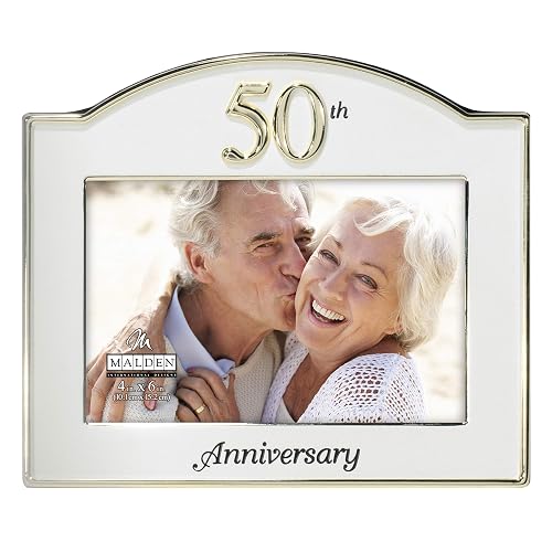 Malden International Designs Wedding"50th Anniversary" Two Tone Picture Frame, 4 by 6-Inch, Gold/Silver