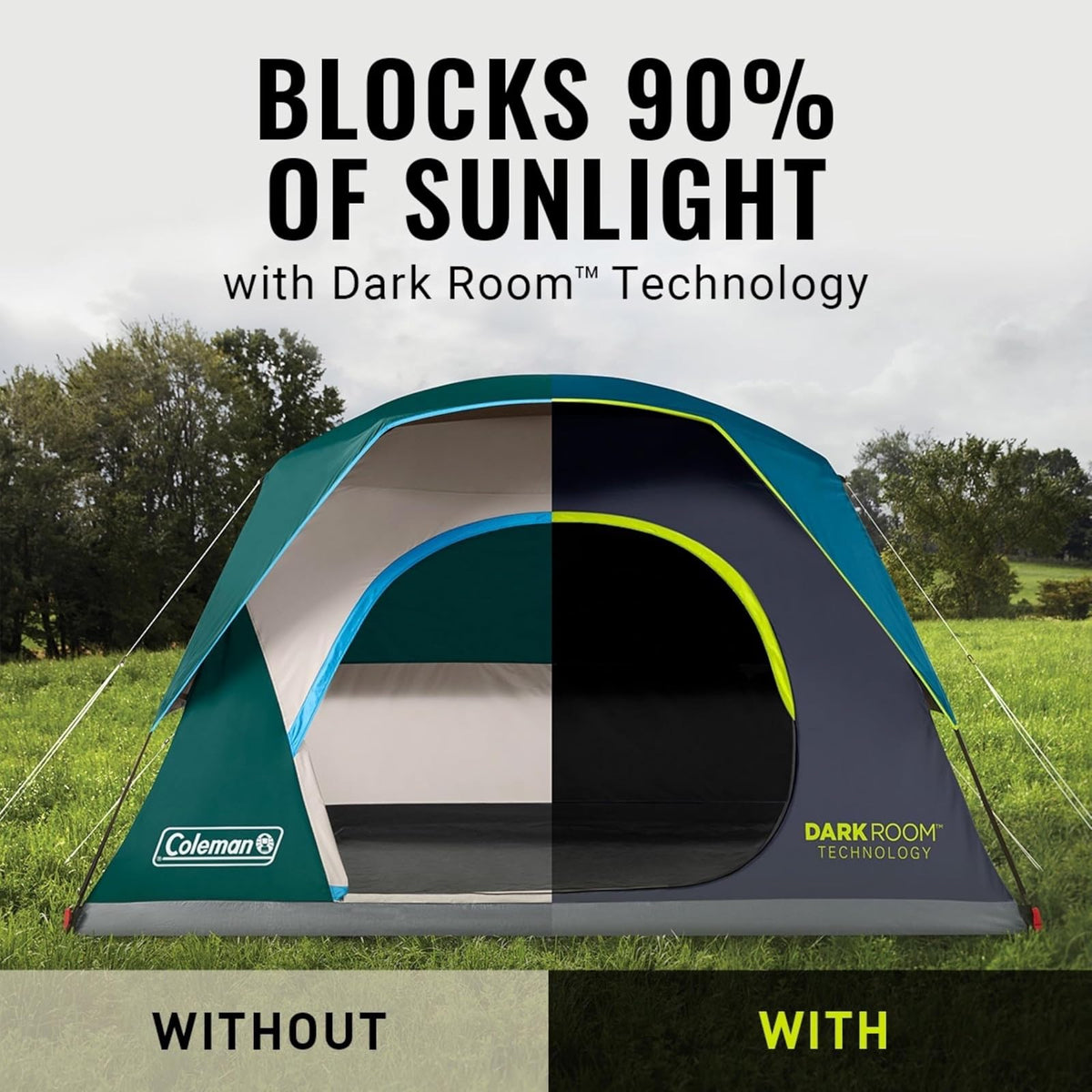 Coleman Skydome Dark Room Tent, 4/6/8/10 Person Family Tent Blocks 90% of Sunlight & Sets Up in 5 Minutes, Weatherproof Tent Offers 20% More Headroom