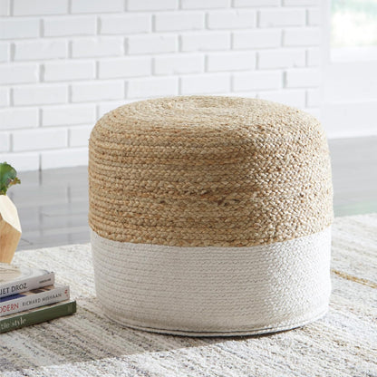 Ashley Furniture Signature Design - Sweed Valley Pouf - Comfortable Pouf & Ottoman - Casual - Natural/White