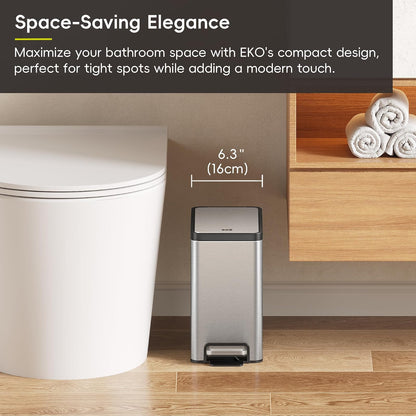 EKO - cubeta de basura pequeño delgado para baño con tapa, cubeta de basura de cocina de acero inoxidable con cubeta interior extraíble, paquete de 2 cubos de basura de 6 litros/1.6 galones