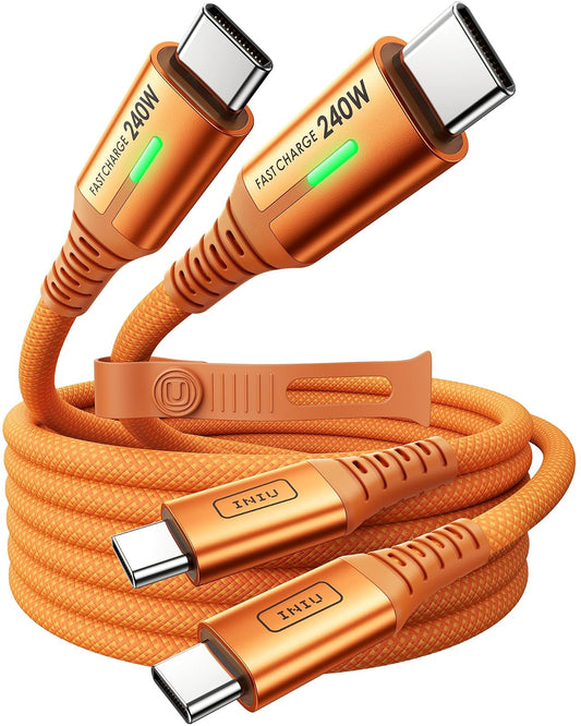 INIU - Cable USB C a USB C de 240 W, cable de carga rápida tipo C, cable USBC trenzado para iPhone 17, Samsung S25, portátil, MacBook, interruptor, niño, emergencia, vuelo, [6.5 pies + 6.5 pies