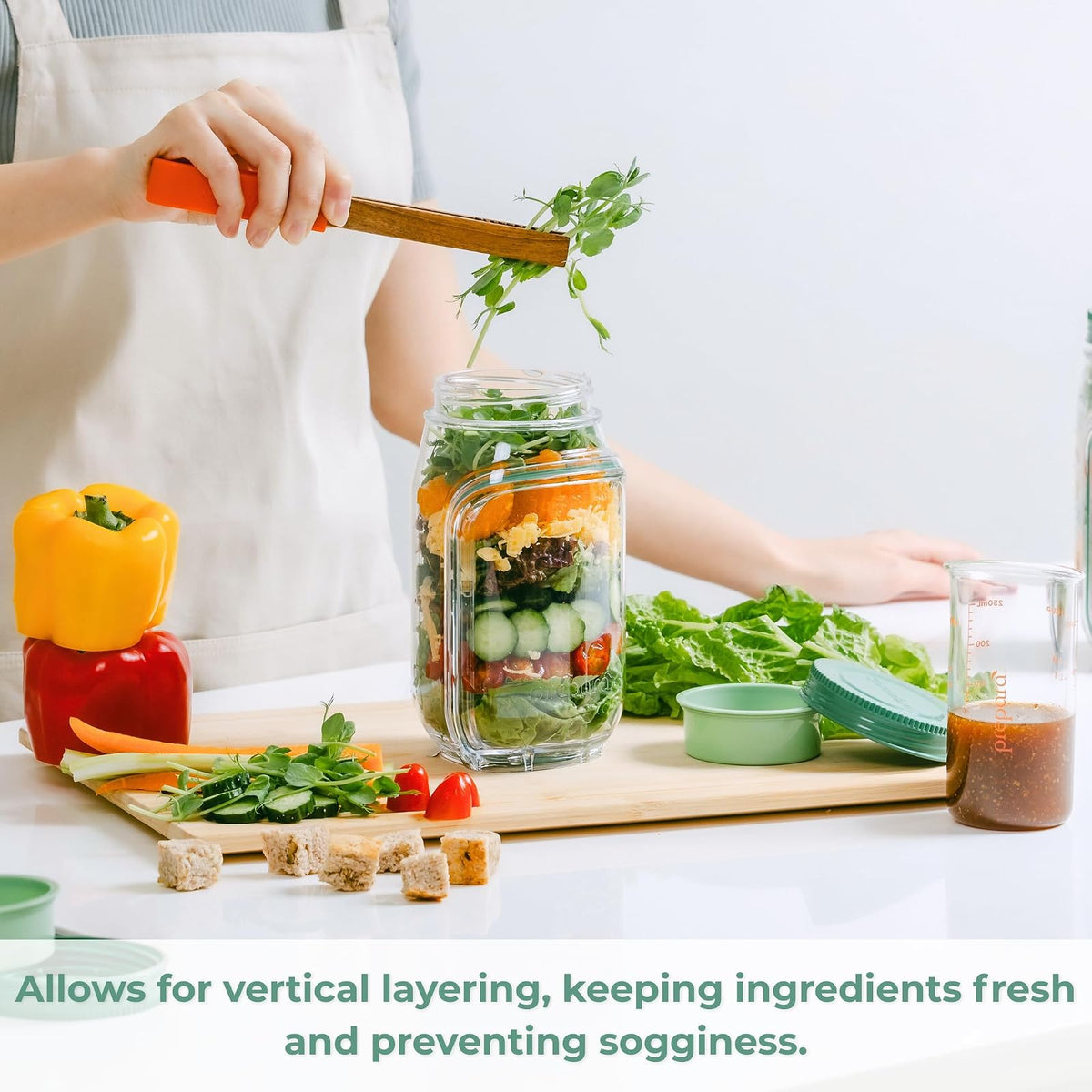 Prepara The Original Ensaladera | Sin BPA, ideal para preparación de comidas y ensaladas, cápsula de 4.5 tazas con cápsula de aderezo de 2.5 onzas