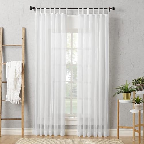 No. 918 Andorra Collection Panel de cortina transparente con flores aplastadas, Blanco, 59" x 95", 1, 1