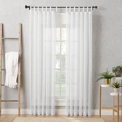 No. 918 Andorra Collection Panel de cortina transparente con flores aplastadas, Blanco, 59" x 95", 1, 1