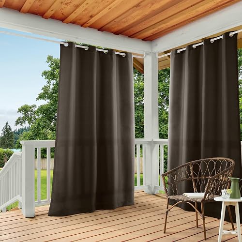 Exclusive Home Indoor/Outdoor Solid Cabana Grommet Top Curtain Panel Pair, Chocolate, 54x96, 2 Piece