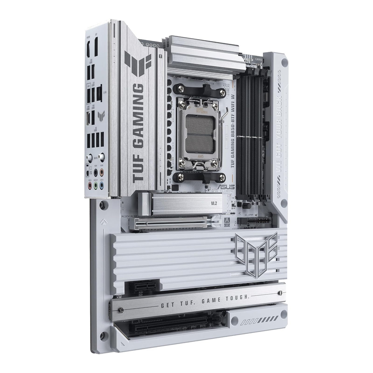 ASUS TUF Gaming B850-BTF WiFi W Tarjeta Madre AMD Blanca para Gaming | AM5, ATX, AMD B850, DDR5, PCIe 5.0 x16, 3 M.2, WiFi 7, LAN 2.5Gb, USB-C 20Gbps, diseño BTF blanco, Aura Sync